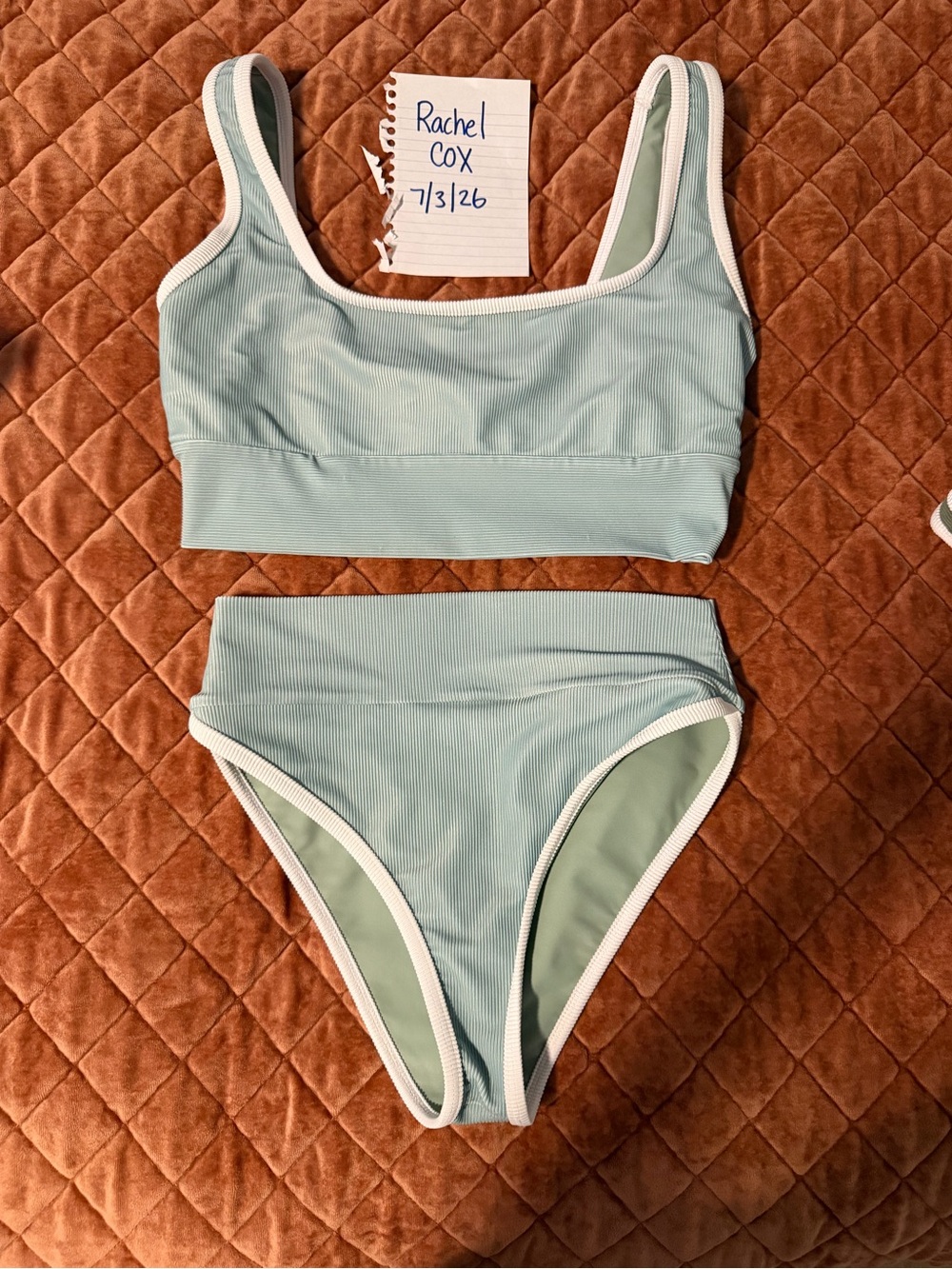 Eucalyptus High-Waist Bikini Set with White Trim